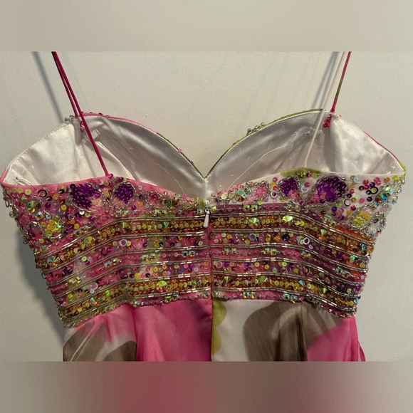 Alyce Designs Paris Pink Floral Chiffon Prom wedding gown Dress 6628 Sequins  0 - Picture 5 of 7